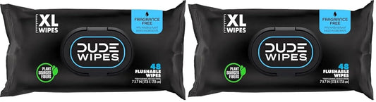 DUDE Wipes, 48 Count, 2 Pack | Flushable | Unscented | Extra-Large | Vitamin-E & Aloe