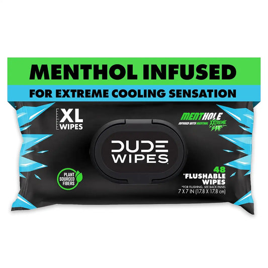 DUDE Wipes MentHOLE XXtreme Adult Flushable Wet Wipes, Cooling, 48 Count