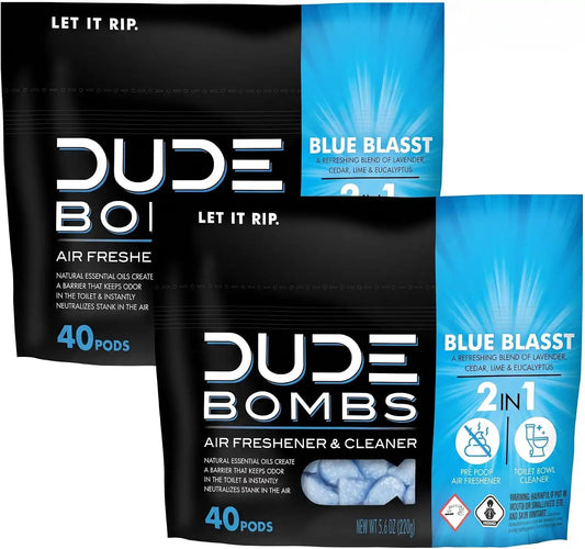Dude Bombs - Toilet Stank Eliminator - Fresh Scent 2-in-1 Stank Eliminator + Toilet Bowl Freshener - Refreshing Blend of Lavender, Cedar, Lime, and Eucalyptus- Pods 40 Count (Pack of 2)