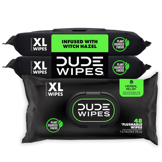 DUDE Wipes Herbal Relief Adult Flushable Wet Wipes, Witch Hazel, 144 Count