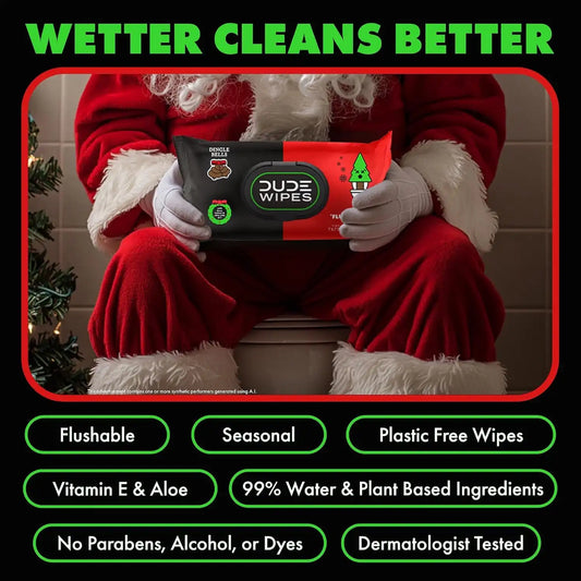 DUDE Wipes Dingle Bells Adult Flushable Wipes, Holiday Scented, 144 Count