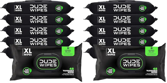 DUDE Wipes Herbal Relief Adult Flushable Wet Wipes, Witch Hazel, 576 Count