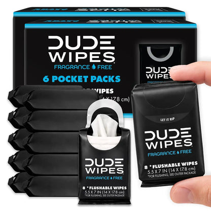 DUDE Wipes Unscented Pocket Packs, Adult Flushable Travel Wipes, 96 Count