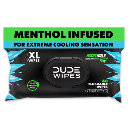 DUDE Wipes MentHOLE XXtreme Adult Flushable Wet Wipes, Cooling, 48 Count