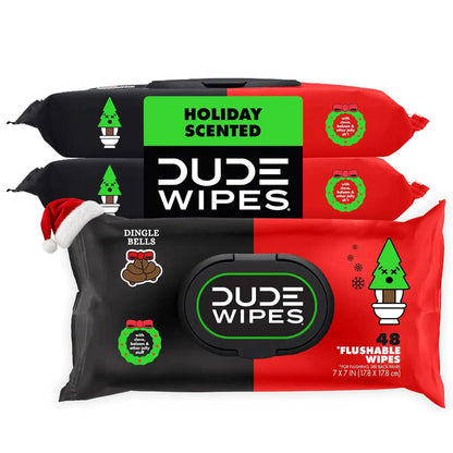 DUDE Wipes Dingle Bells Adult Flushable Wipes, Holiday Scented, 144 Count