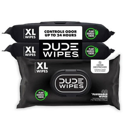 DUDE Wipes Odor Destroyer Adult Flushable Wet Wipes, Deodorizing, 144 Count