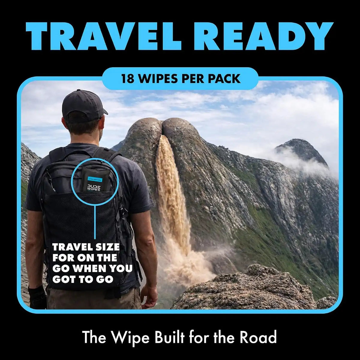 DUDE Wipes Unscented Adult Flushable Travel Wipes, Camping, 18 Count
