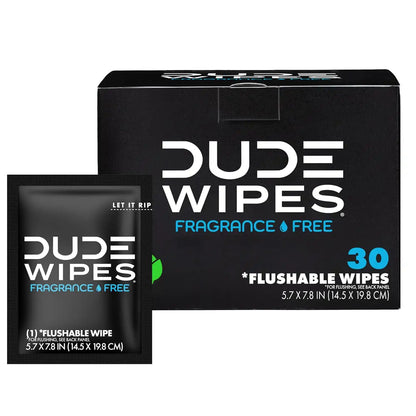 DUDE Wipes On-The-Go Unscented Adult Flushable Travel Wipes, 30 Count