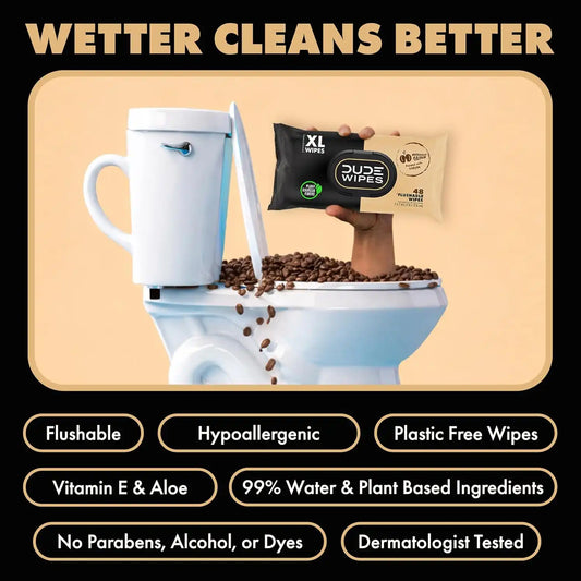 DUDE Wipes Morning Grind Adult Flushable Wipes, Coffee Scented, 144 Count