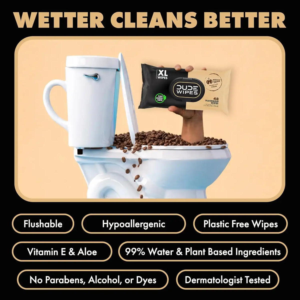 DUDE Wipes Morning Grind Adult Flushable Wipes, Coffee Scented, 48 Count (Pack of 12)
