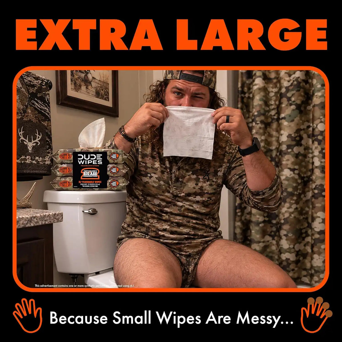 DUDE Wipes x Post Malone Adult Flushable Wipes, Camo, Unscented, 144 Count