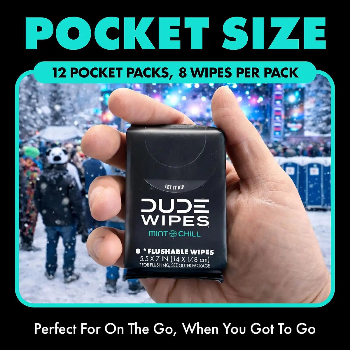 DUDE Wipes Mint Chill Pocket Packs, Adult Flushable Travel Wipes, 96 Count