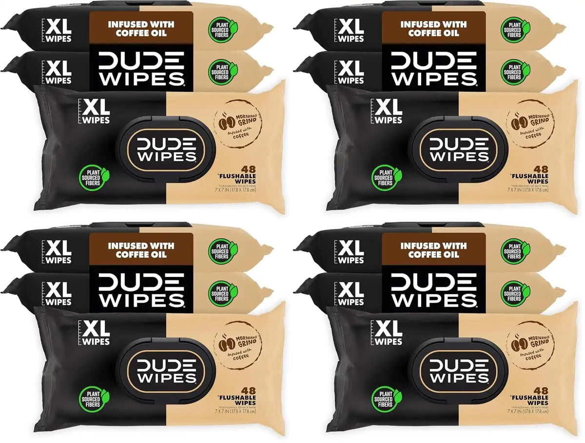 DUDE Wipes Morning Grind Adult Flushable Wipes, Coffee Scented, 48 Count (Pack of 12)