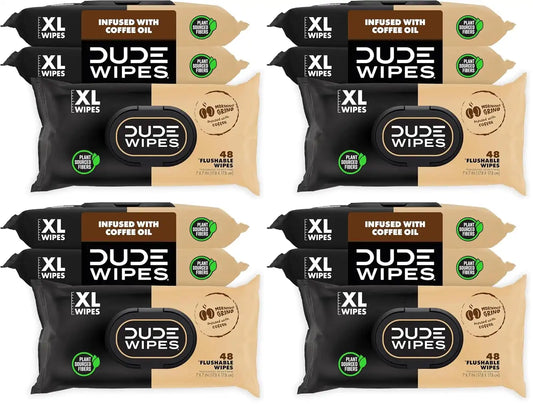 DUDE Wipes Morning Grind Adult Flushable Wipes, Coffee Scented, 48 Count (Pack of 12)