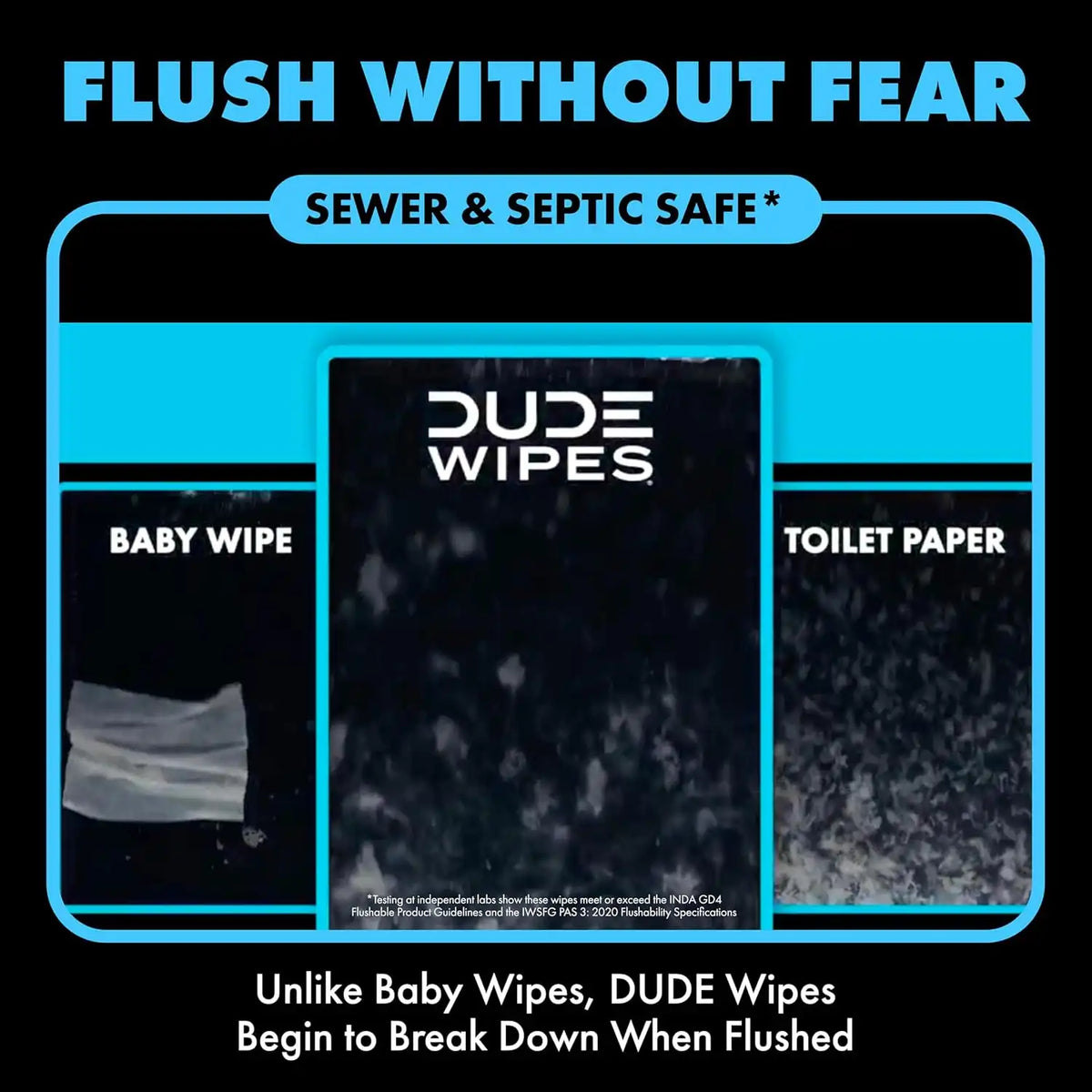 DUDE Wipes Unscented Adult Flushable Travel Wipes, Camping, 18 Count