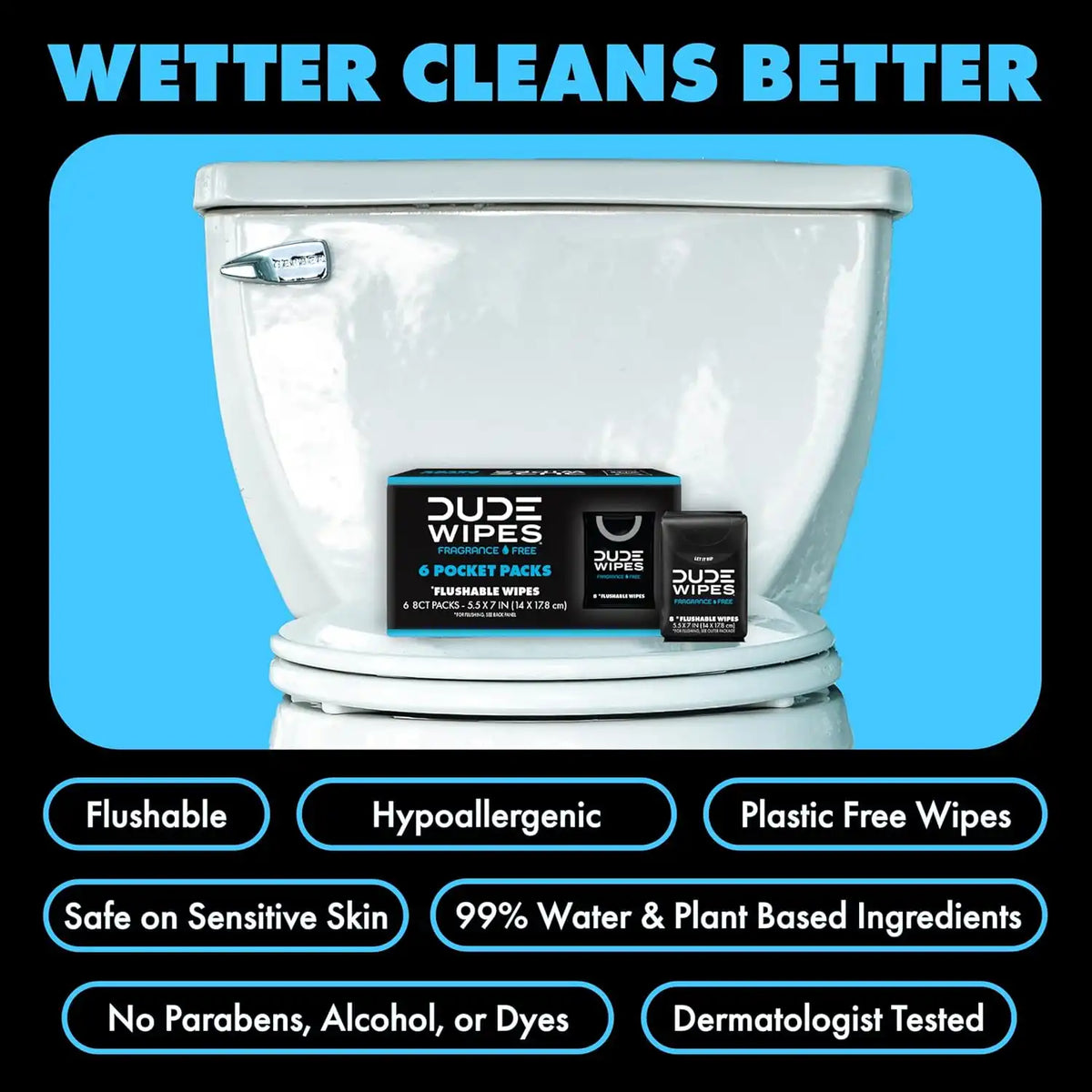 DUDE Wipes Unscented Pocket Packs, Adult Flushable Travel Wipes, 48 Count