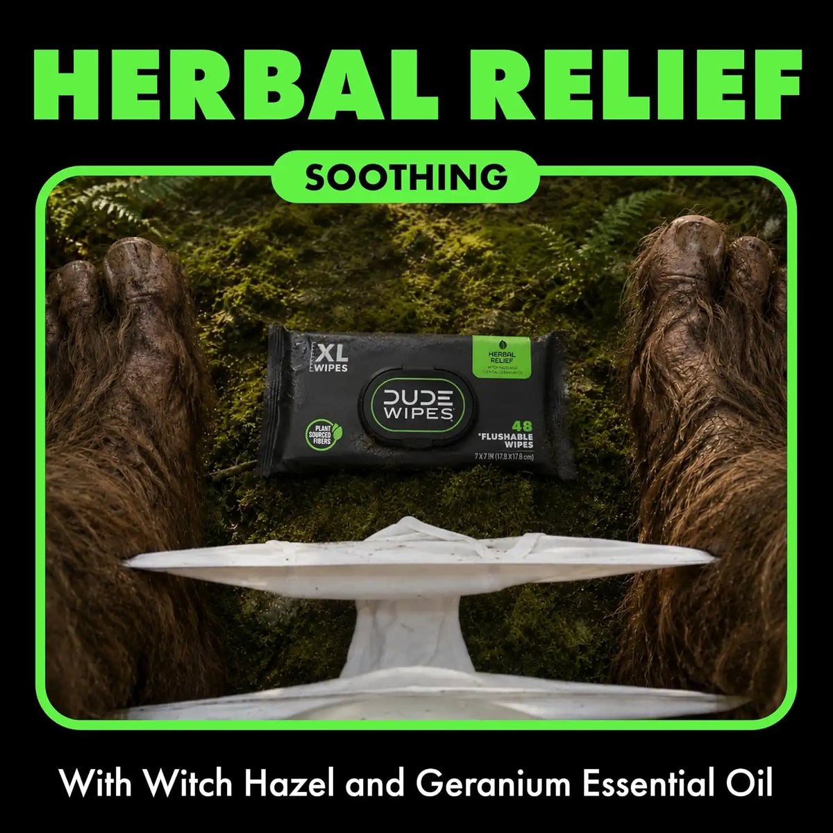 DUDE Wipes Herbal Relief Adult Flushable Wet Wipes, Witch Hazel, 144 Count
