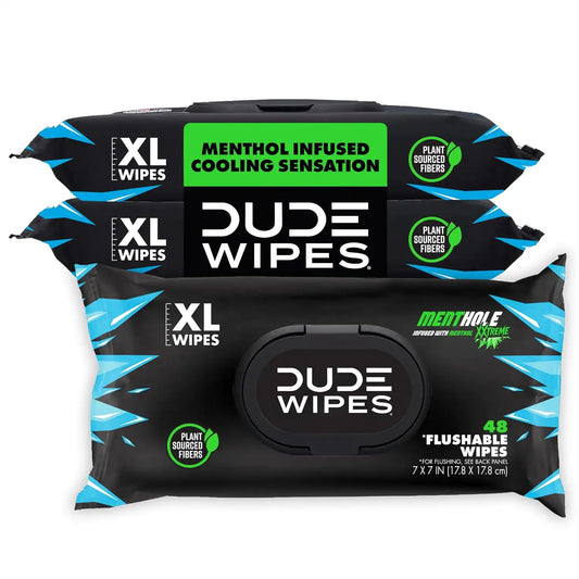 DUDE Wipes MentHOLE XXtreme Adult Flushable Wet Wipes, Cooling, 144 Count