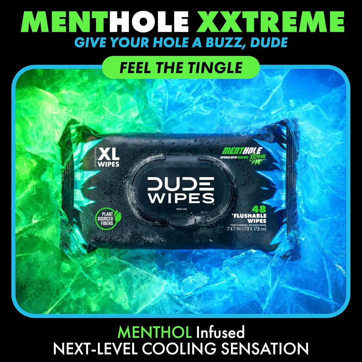 DUDE Wipes MentHOLE XXtreme Adult Flushable Wet Wipes, Cooling, 288 Count